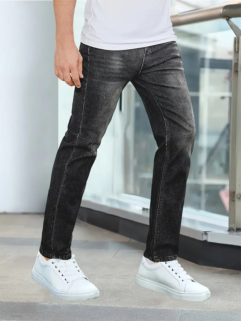 Jeans heren slim fit met smalle pijpen in washed denim