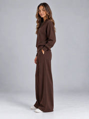 Women's knit co-ord set with half zip jumper and wide leg trousers