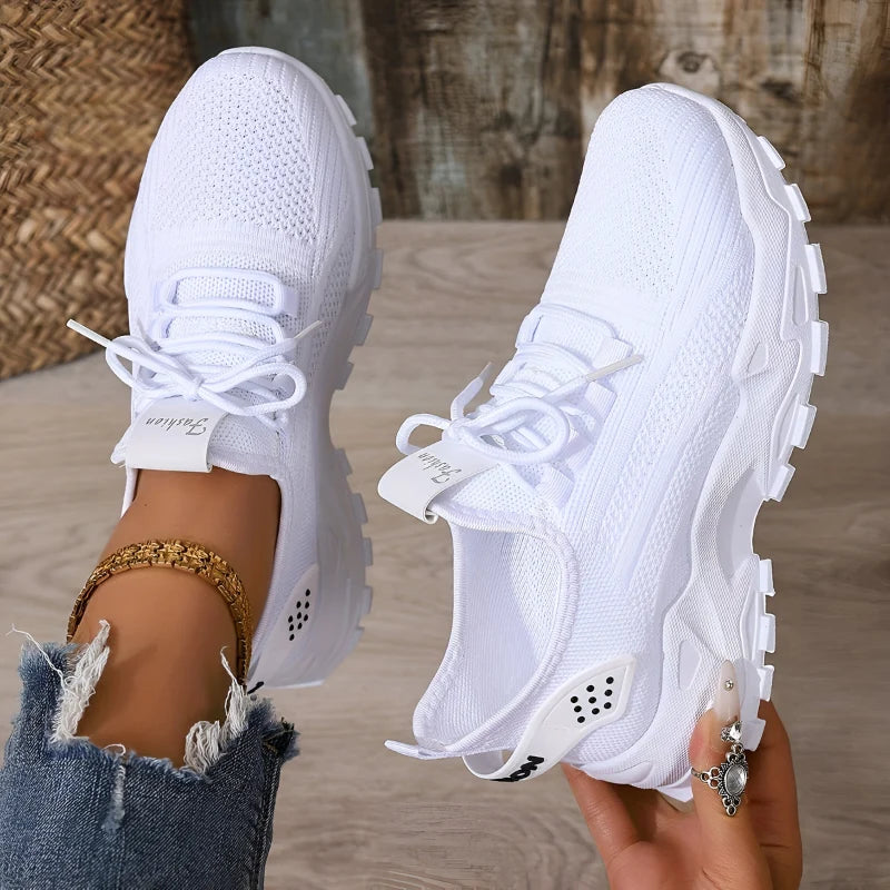 Women's knit trainers with chunky sole and wide toe box