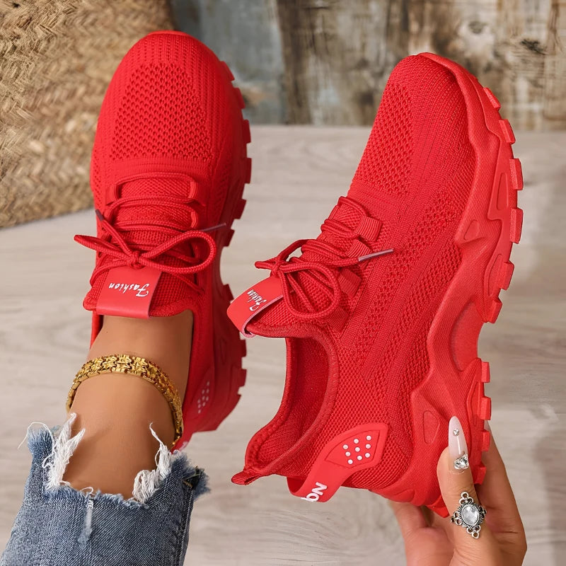 Women's knit trainers with chunky sole and wide toe box