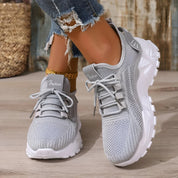 Women's knit trainers with chunky sole and wide toe box in grey