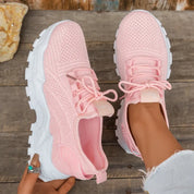 Women's knit trainers with chunky sole and wide toe box in pink