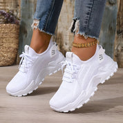 Women's knit trainers with chunky sole and wide toe box in white