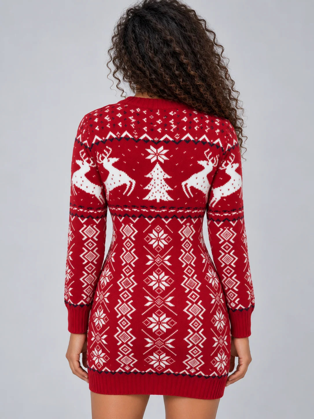 Women's knitted Christmas jumper dress with reindeer pattern