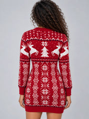 Women's knitted Christmas jumper dress with reindeer pattern
