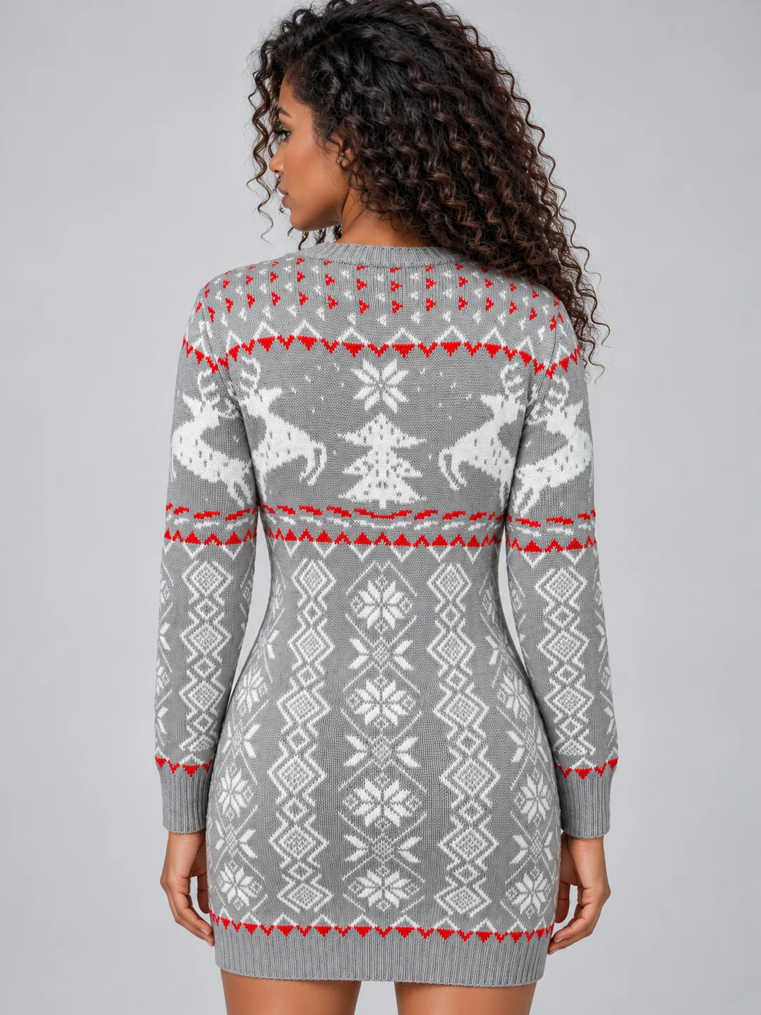 Women's knitted Christmas jumper dress with reindeer pattern