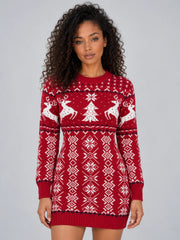 Knitted Christmas jumper dress for women with reindeer pattern