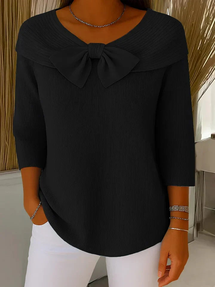 Women's knitted jumper with bow detail in black
