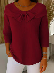 Women's knitted jumper with bow detail in burgundy