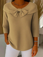 Women's knitted jumper with bow detail in khaki