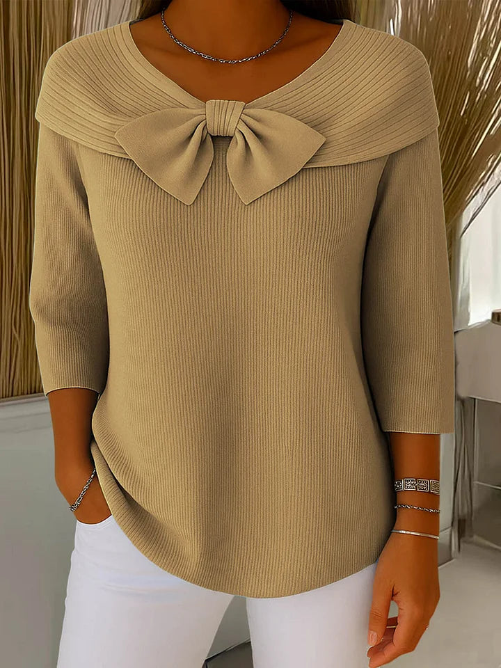 Women's knitted jumper with bow detail in khaki