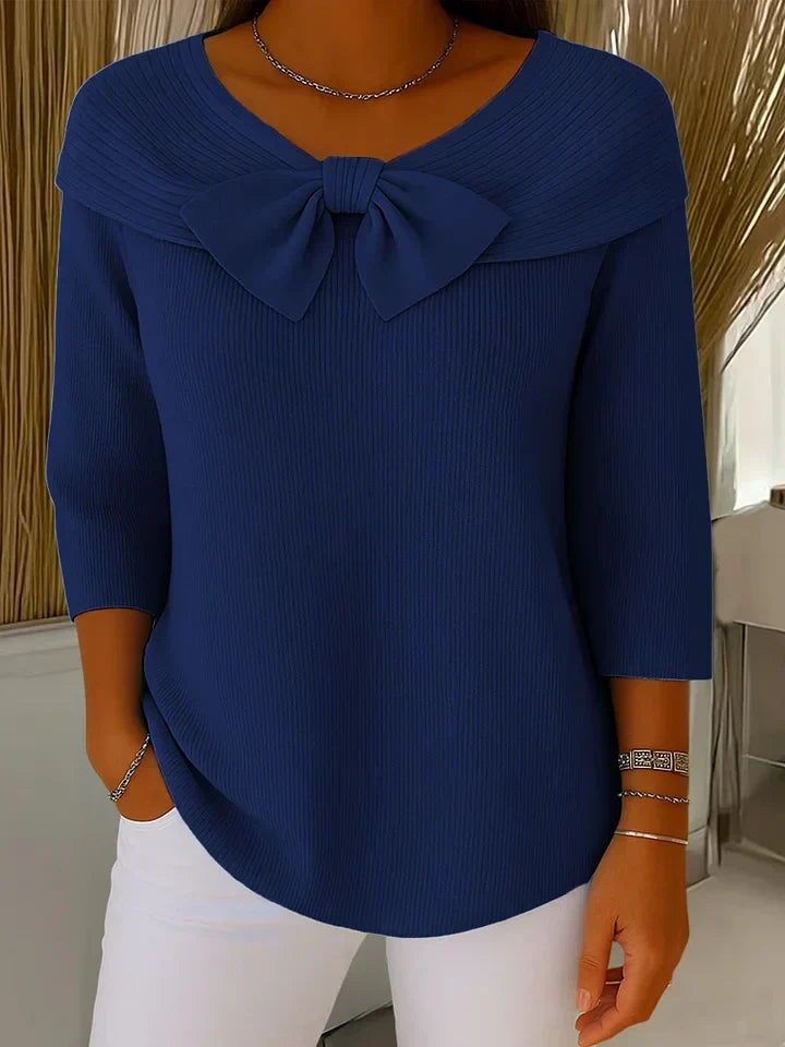 Women's knitted jumper with bow detail in navy