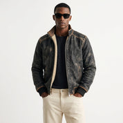 Men's leather-look jacket with teddy lining