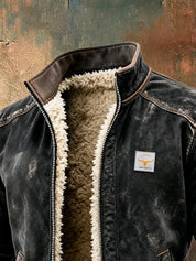 Men's leather-look jacket with teddy lining