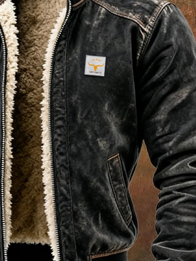 Men's leather-look jacket with teddy lining