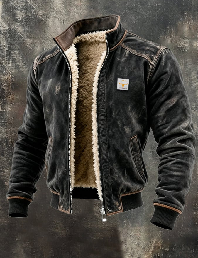 Men's leather-look jacket with teddy lining in black