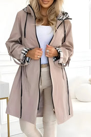 Women's lightweight parka with hood and drawstring waist in beige