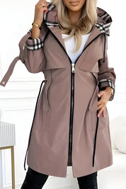 Women's lightweight parka with hood and drawstring waist in brown