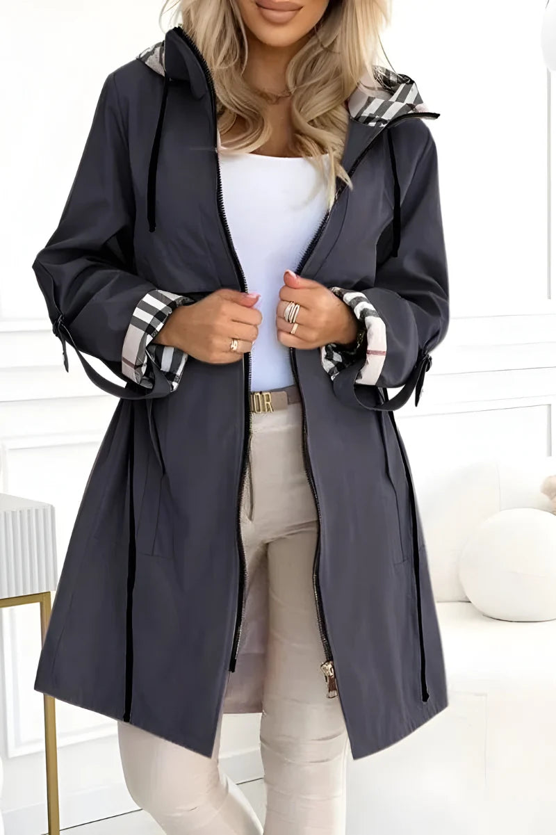 Women's lightweight parka with hood and drawstring waist in grey