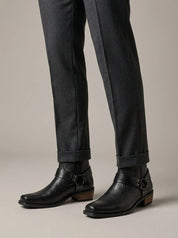 Men's ankle boots with harness strap and block heel, photo 1