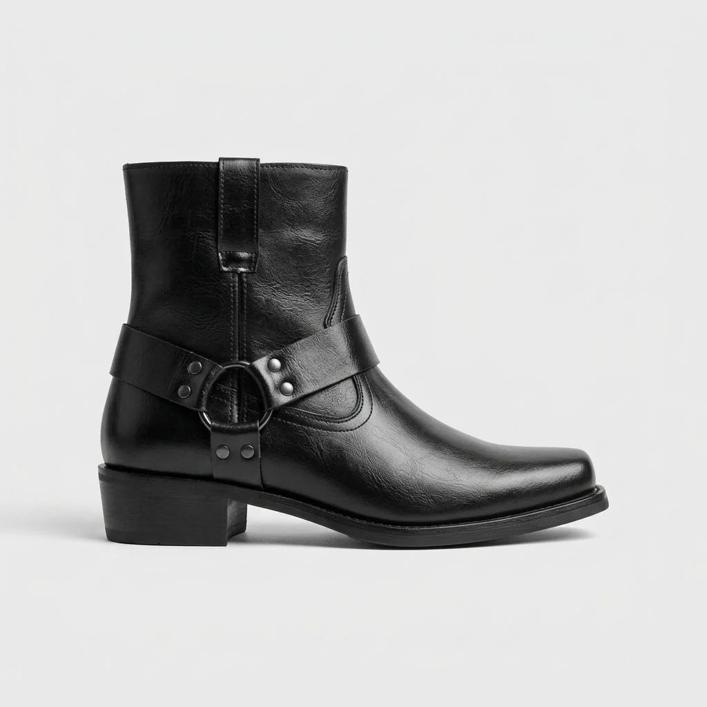Men's ankle boots with harness strap and block heel, photo 2