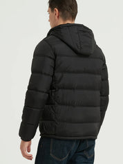 Men's black puffer jacket with hood and zip pockets, photo 3