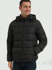 Men's black puffer jacket with hood and zip pockets, photo 4