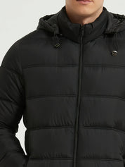 Men's black puffer jacket with hood and zip pockets, photo 5