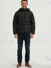Men's black puffer jacket with hood and zip pockets, photo 6