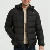 Men's black puffer jacket with hood and zip pockets, photo 7
