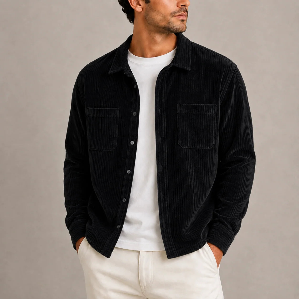 Men's corduroy overshirt relaxed fit with chest pockets, photo 2