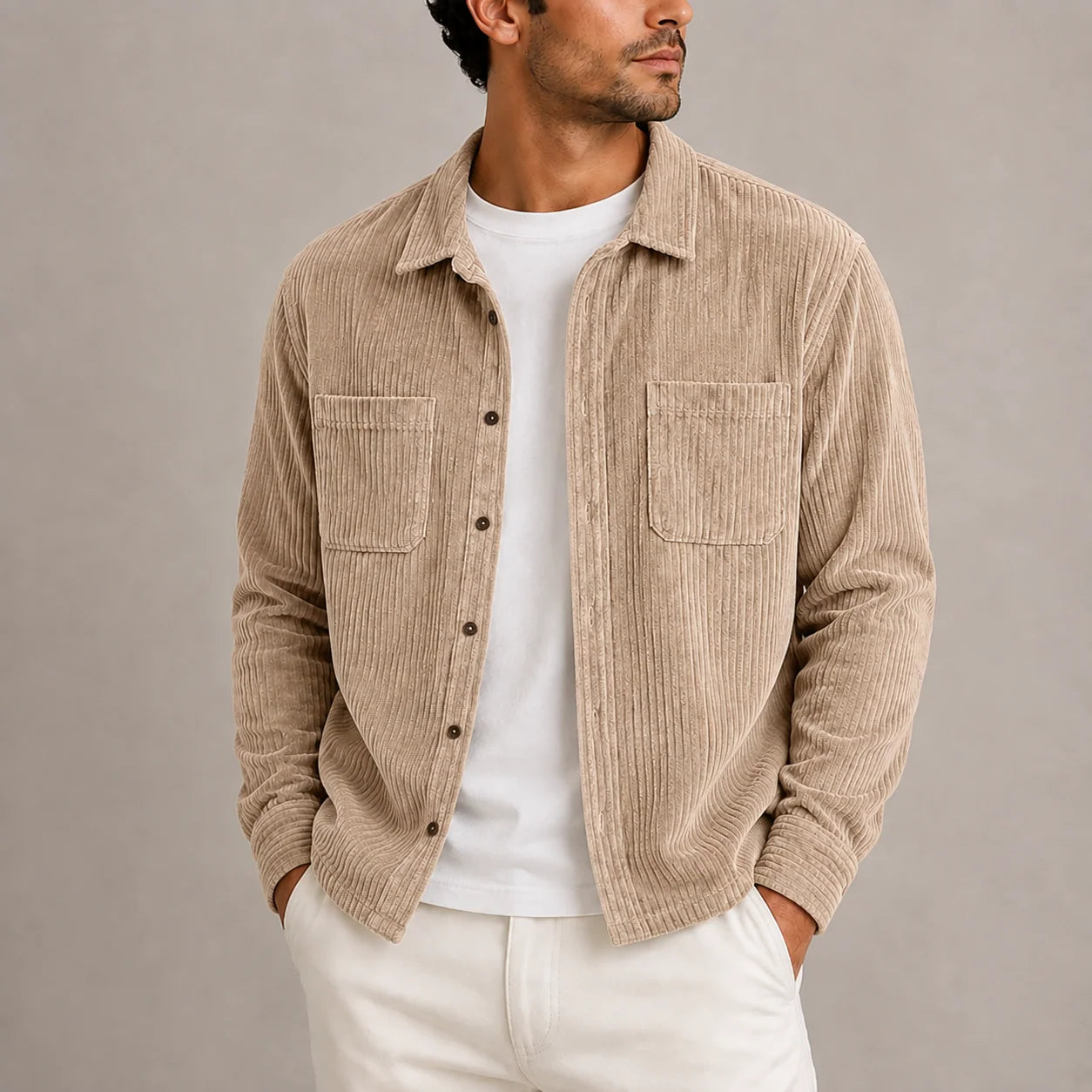 Men's corduroy overshirt relaxed fit with chest pockets, photo 3
