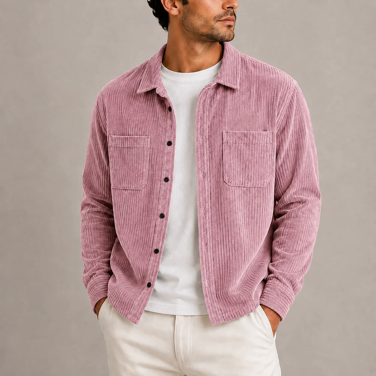 Men's corduroy overshirt relaxed fit with chest pockets, photo 5