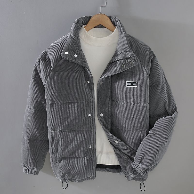 Men's corduroy puffer jacket with stand collar and pockets, photo 1