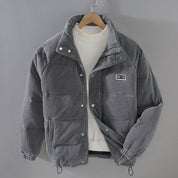 Men's corduroy puffer jacket with stand collar and pockets, photo 1