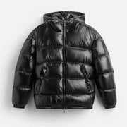 Men's glossy puffer jacket with hood