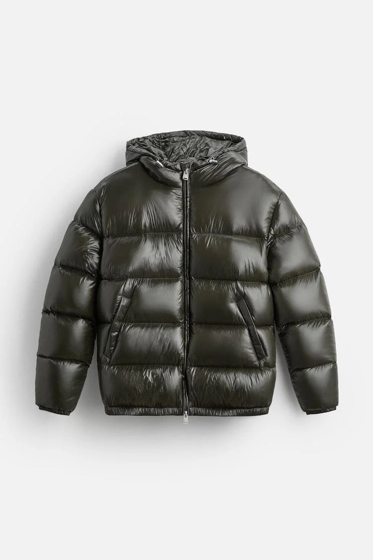 Men's glossy puffer jacket with hood, photo 4