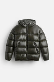 Men's glossy puffer jacket with hood, photo 4