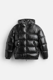 Men's glossy puffer jacket with hood, photo 5