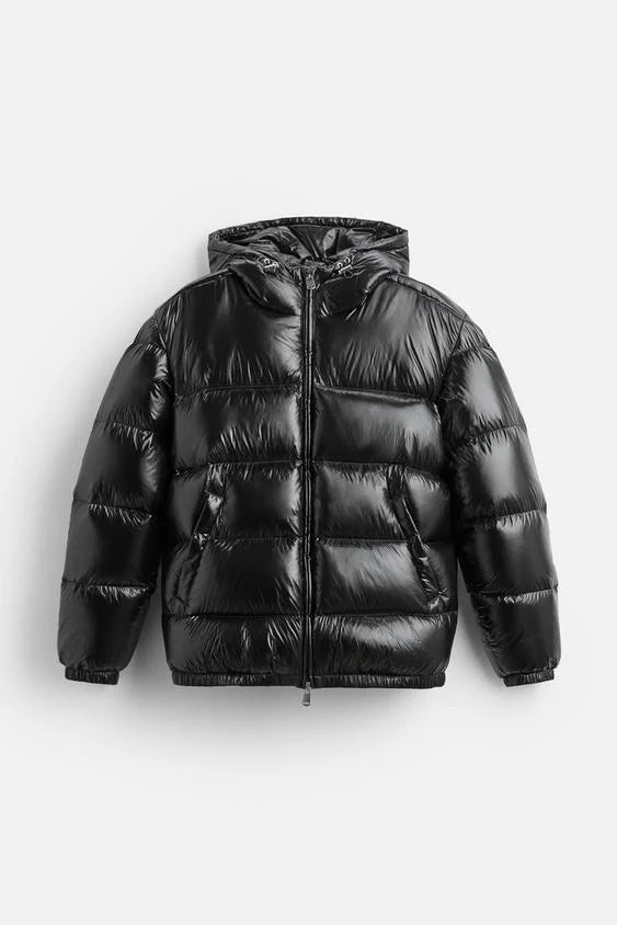 Men's glossy puffer jacket with hood, photo 5