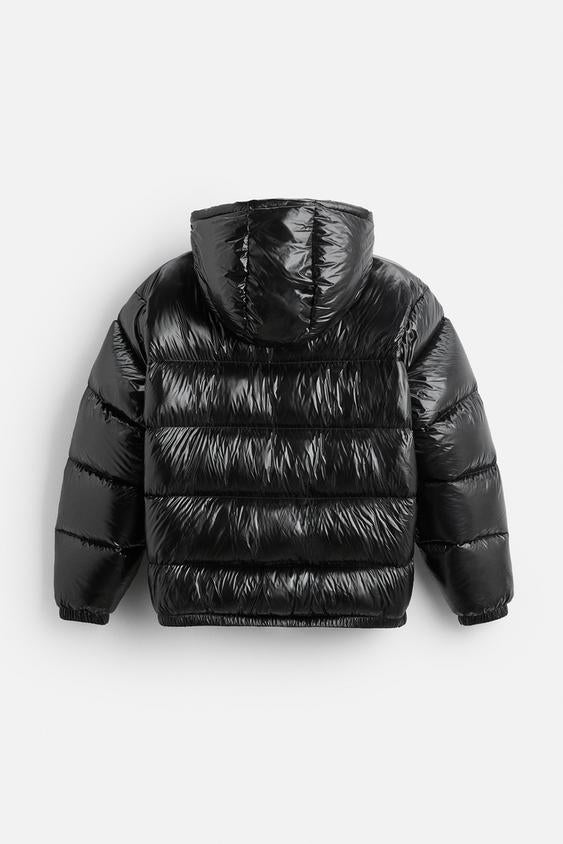 Men's glossy puffer jacket with hood, photo 6