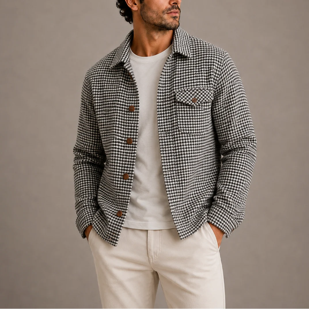 Men's houndstooth overshirt with chest pocket, photo 1
