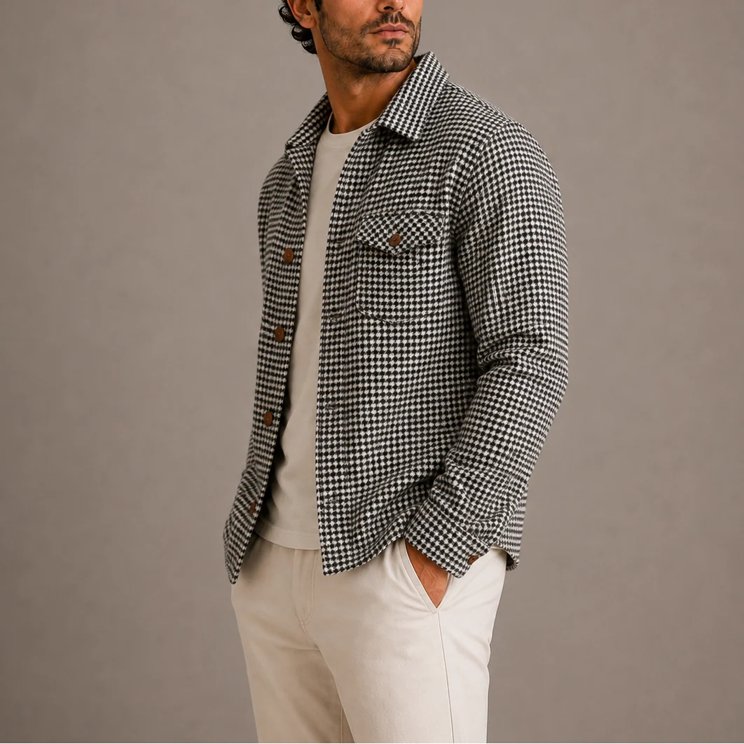 Men's houndstooth overshirt with chest pocket, photo 3