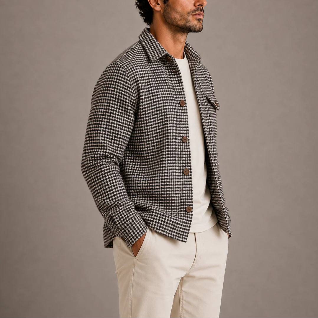 Men's houndstooth overshirt with chest pocket, photo 4