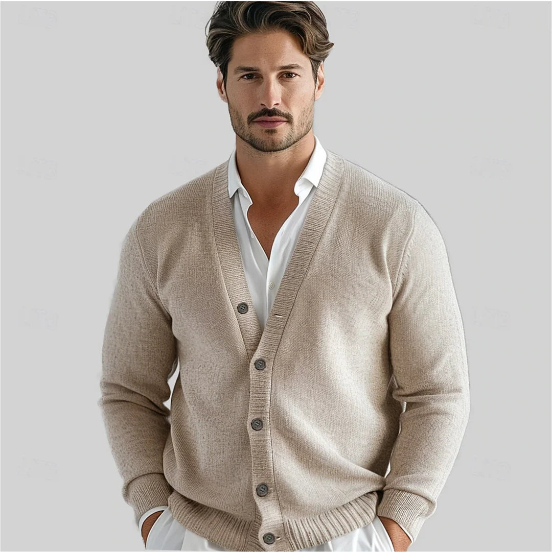 Men's knit cardigan with V-neck and buttons, photo 1