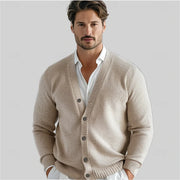 Men's knit cardigan with V-neck and buttons
