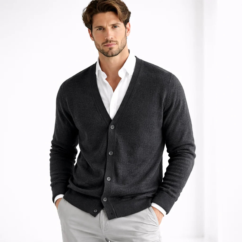 Men's knit cardigan with V-neck and buttons, photo 4