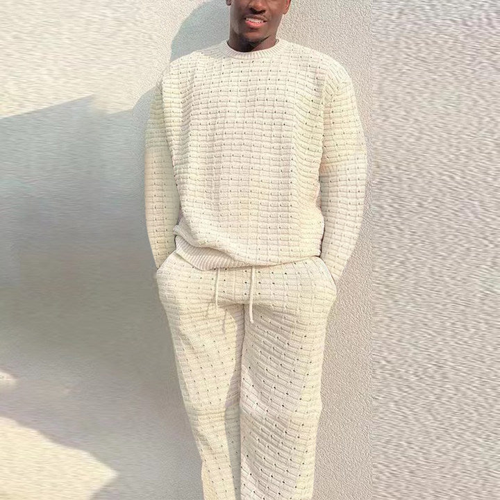Men's knit lounge set with crew neck jumper and trousers, photo 1