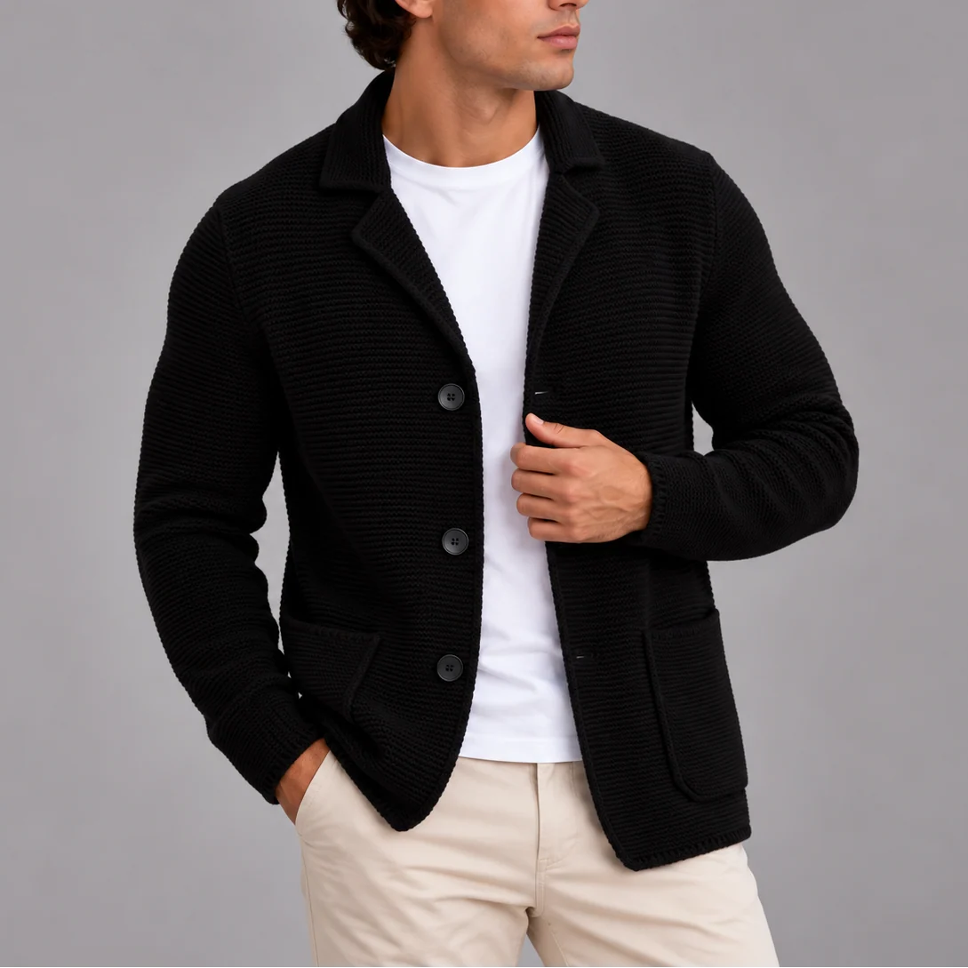 Men's knitted cardigan blazer style with buttons and pockets, photo 1
