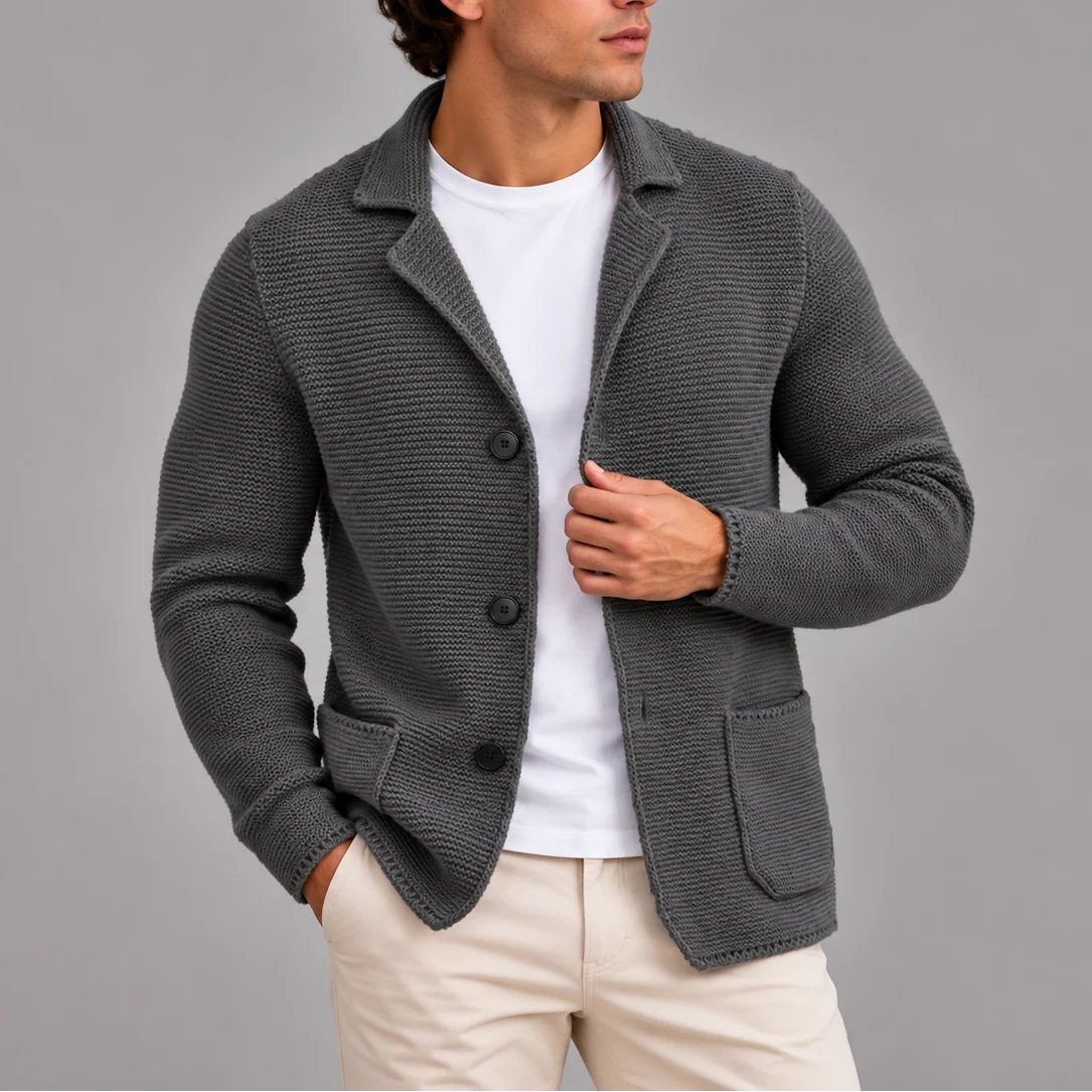 Men's knitted cardigan blazer style with buttons and pockets, photo 2